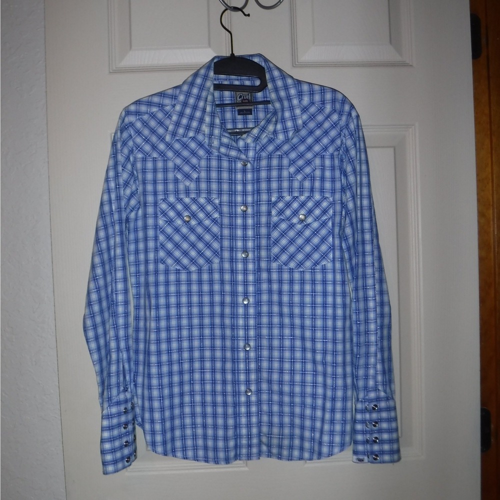 Cruel Girl Blue and White Plaid Button-Down Shirt